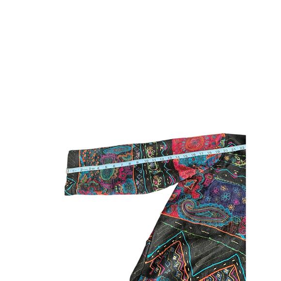 Chico's‎ Blazer Black Embroidered Art to Wear Artsy Art Teach Button Up Size XL - Picture 11 of 12